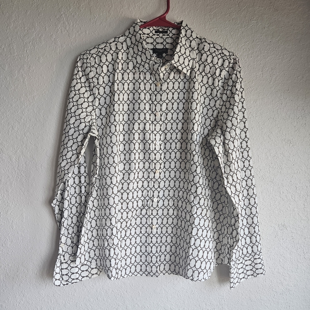 Talbots Petites 10P women's button down dress shirt white oval pattern